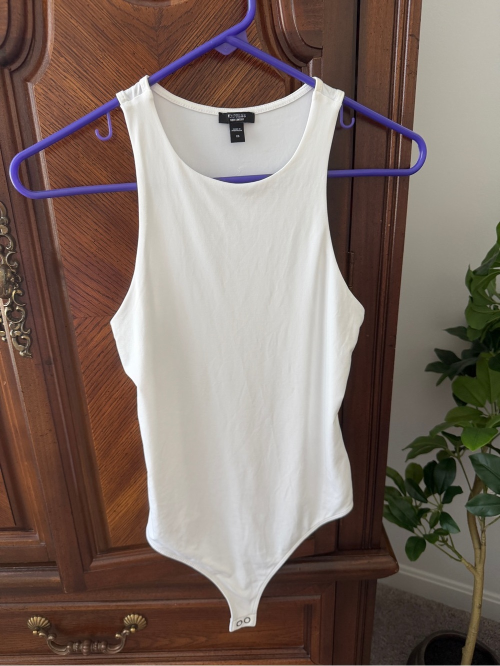 Express White Sleeveless Ribbed Bodysuit